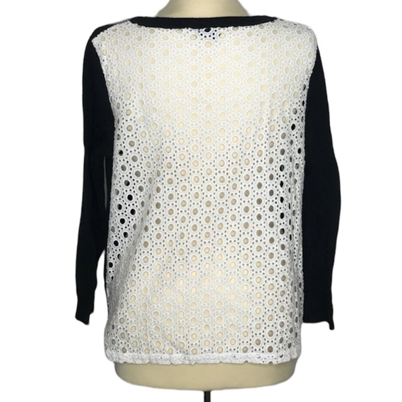 Ann Taylor Black and White Crochet Back Sweater - Picture 3 of 6